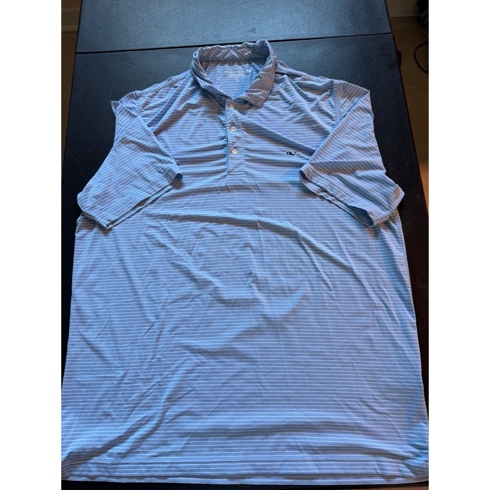 Vineyard Vines Performance Polo Shirt Mens XL Blue White Striped 1K1087 Whale